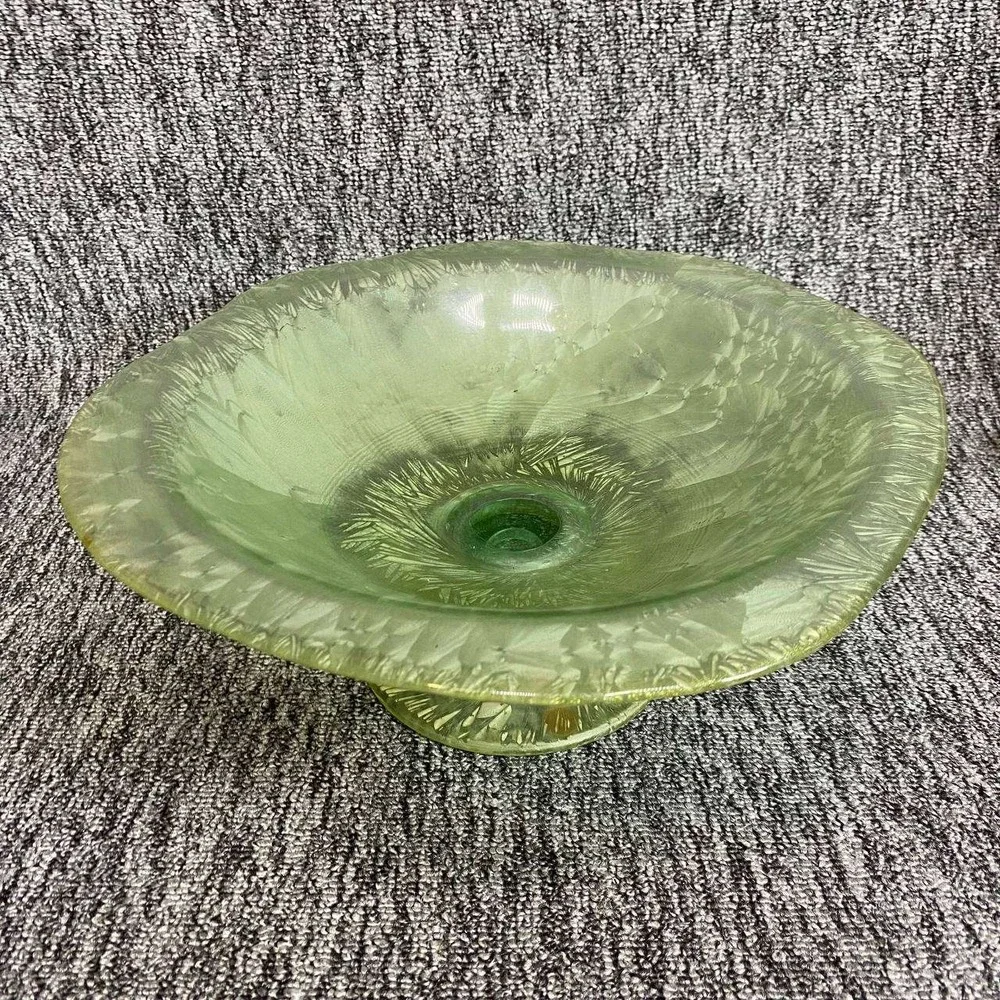 Spain Pedestal Bowl Home Decor 12in Green Frosted‎ Crystalline Glass Centerpiece